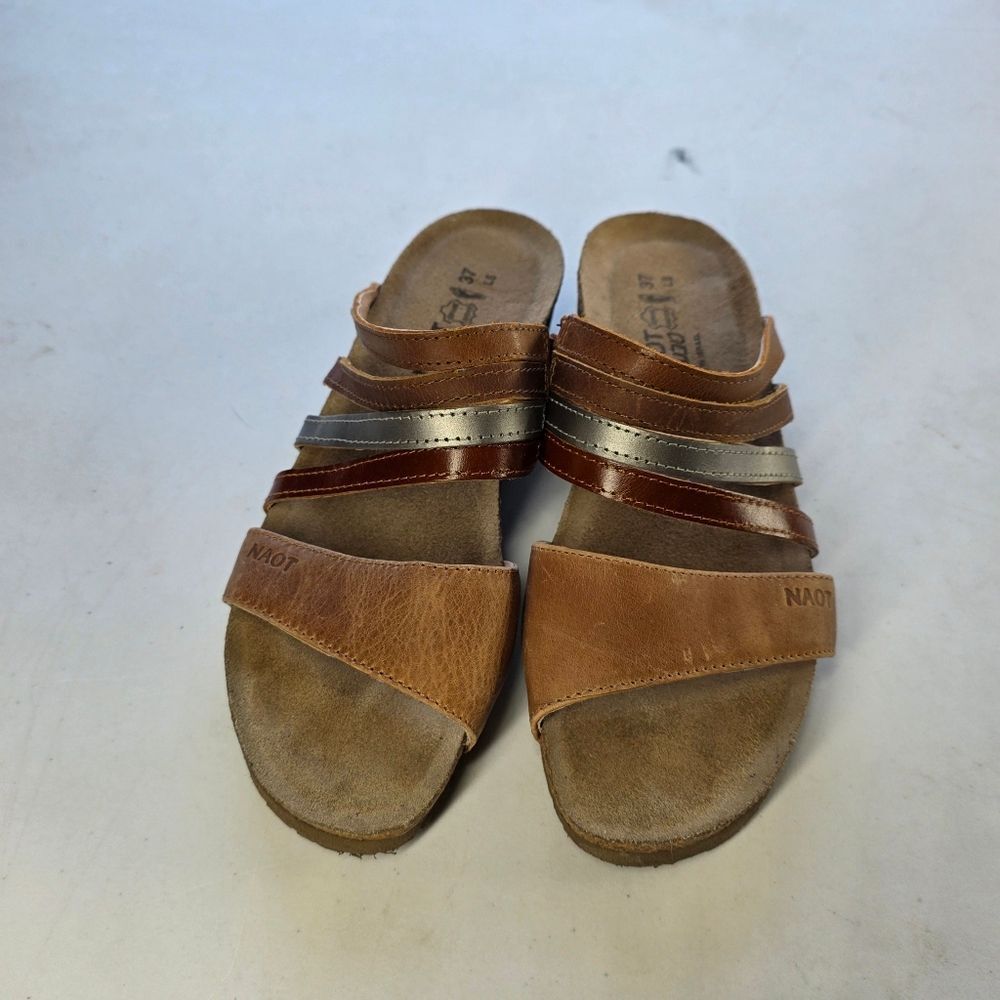 NAOT Peyton Latte Maple Brown Leather Strappy Slip On Comfort Sandals 6 37 - Picture 2 of 6